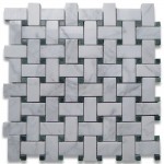 Carrara White 1x2 Basketweave with Green Dots Honed Marble Mosaic